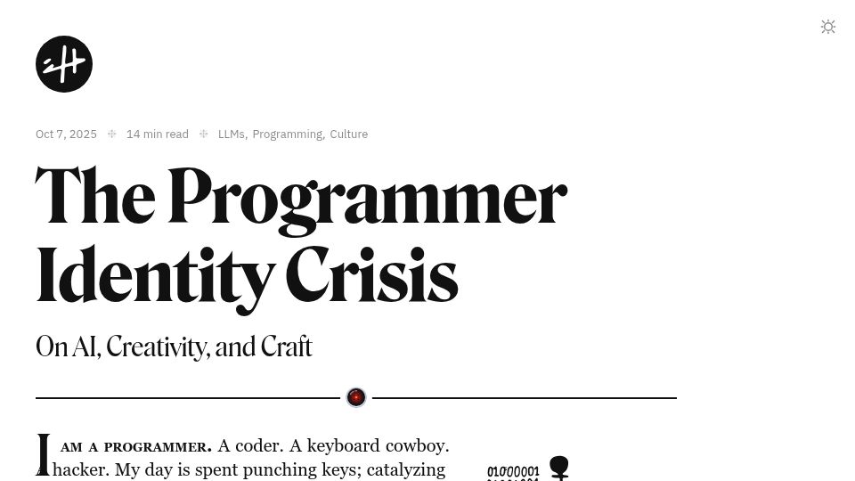 Screenshot of hojberg.xyz: The Programmer Identity Crisis
