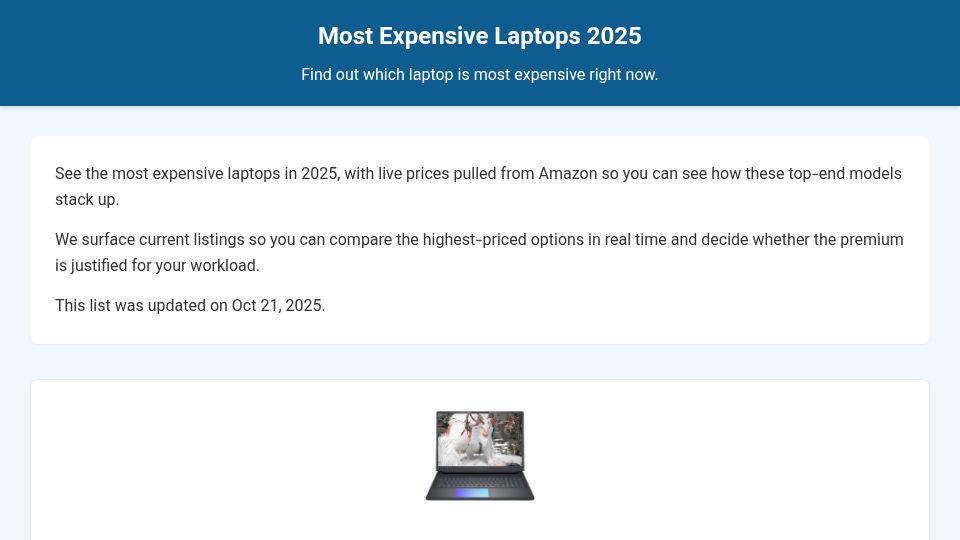 Screenshot of comparelaptopprices.com: Most expensive laptops