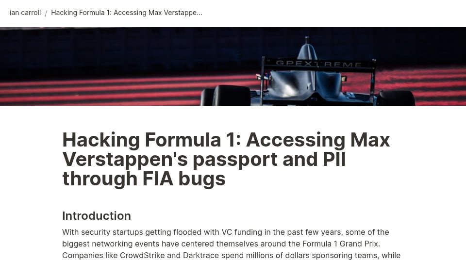 Screenshot of ian.sh: Accessing Max Verstappen's passport and PII through FIA bugs