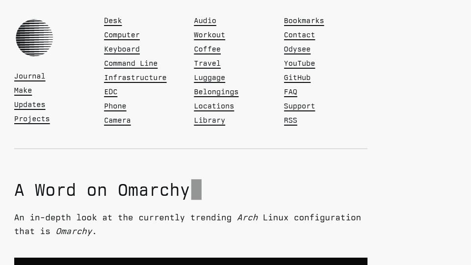 Screenshot of xn--gckvb8fzb.com: A Word on Omarchy