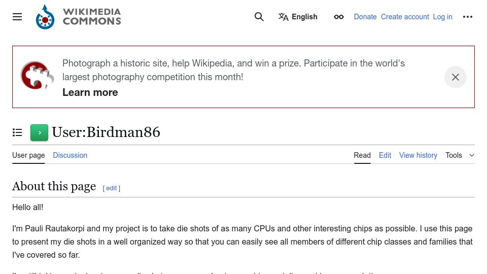 Screenshot of commons.wikimedia.org: Die shots of as many CPUs and other interesting chips as possible