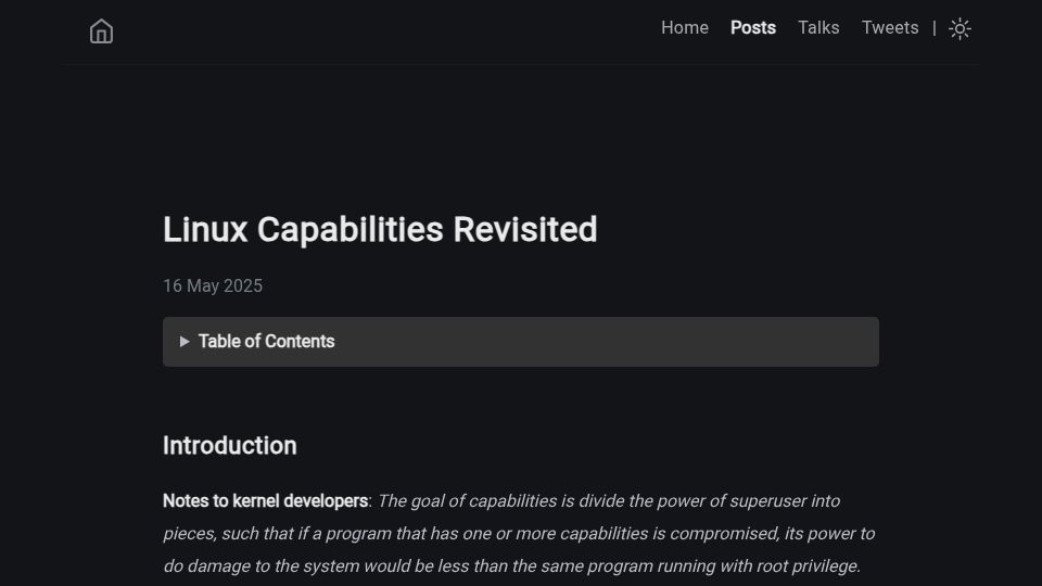 Screenshot of dfir.ch: Linux Capabilities Revisited