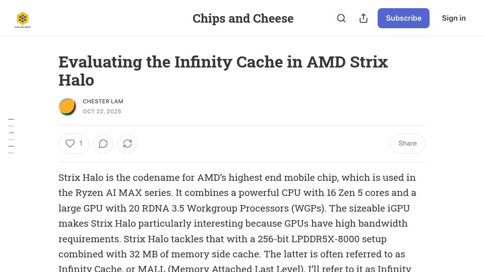 Screenshot of chipsandcheese.com: Evaluating the Infinity Cache in AMD Strix Halo