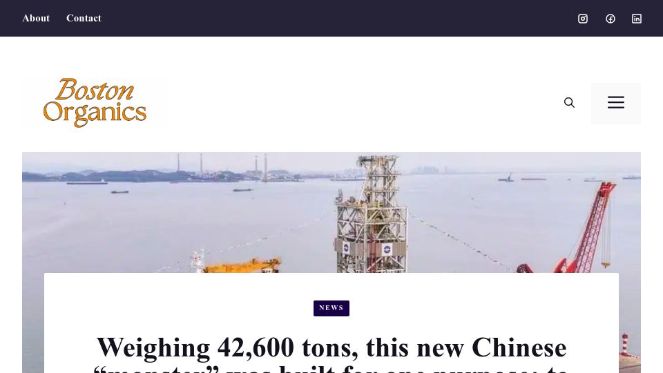 Screenshot of blog.bostonorganics.com: 42,600 ton ship to break the world record for the deepest drill at 7 miles