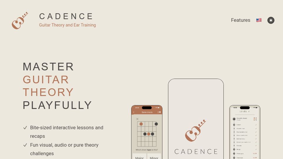 Screenshot of cadenceguitar.com: Show HN: Cadence – A Guitar Theory App