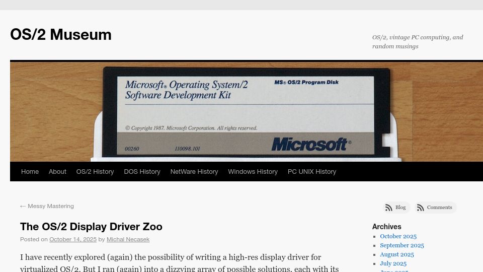Screenshot of os2museum.com: The OS/2 Display Driver Zoo