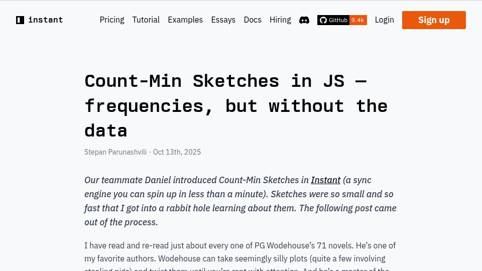 Screenshot of instantdb.com: How count-min sketches work – frequencies, but without the actual data