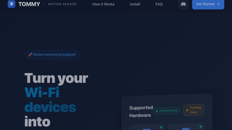 Screenshot of tommysense.com: Show HN: Tommy – Turn ESP32 devices into through-wall motion sensors