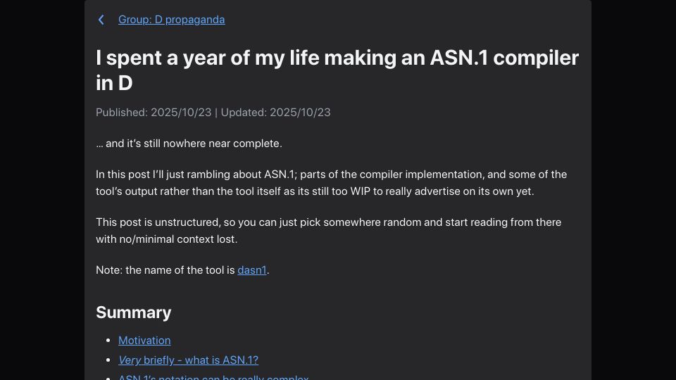 Screenshot of bradley.chatha.dev: I spent a year making an ASN.1 compiler in D
