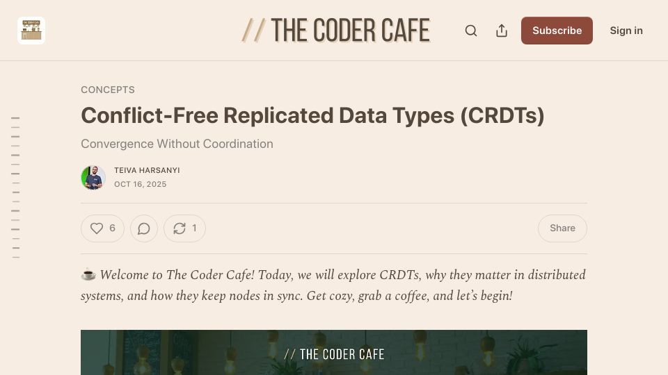 Screenshot of read.thecoder.cafe: CRDTs: Convergence without coordination