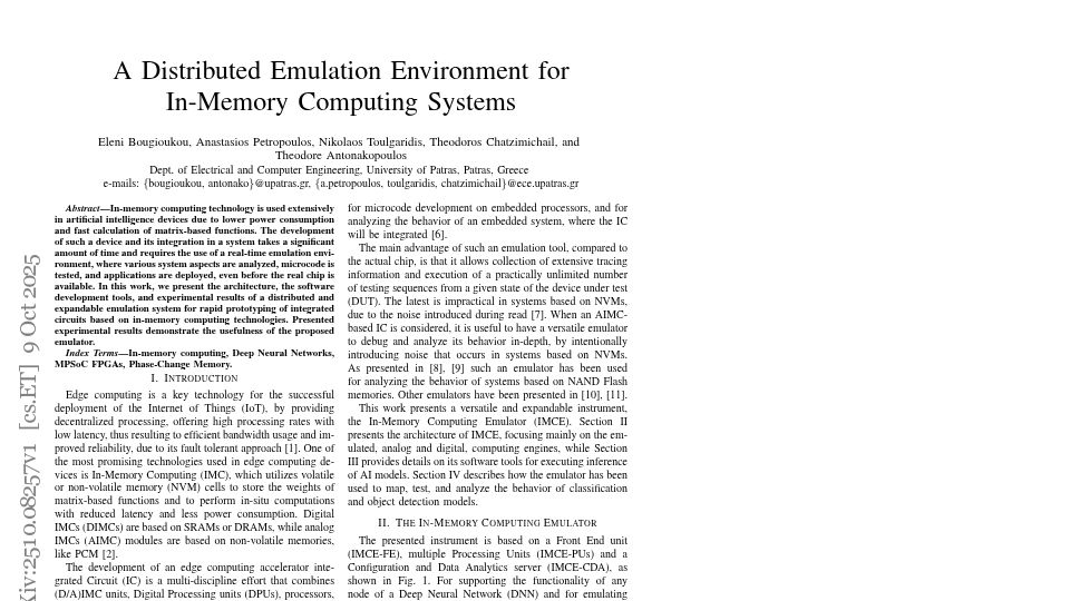 Screenshot of arxiv.org: A Distributed Emulation Environment for In-Memory Computing Systems