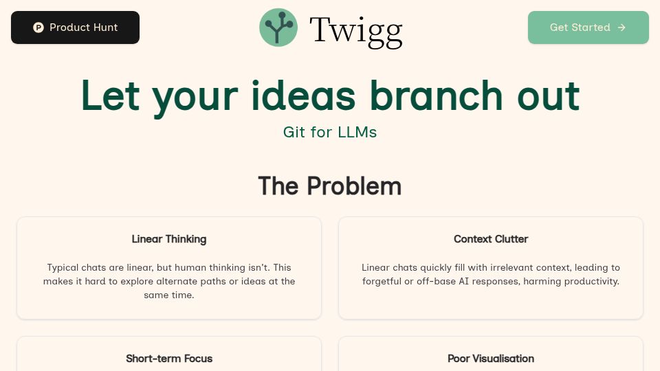 Screenshot of twigg.ai: Show HN: Git for LLMs – A context management interface