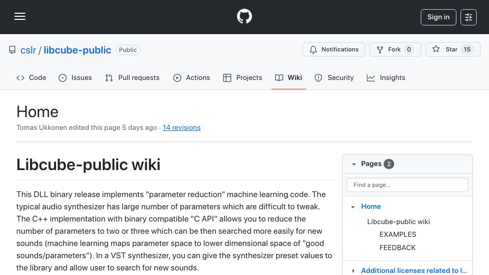 Screenshot of github.com: LibCube: Find new sounds from audio synths easier