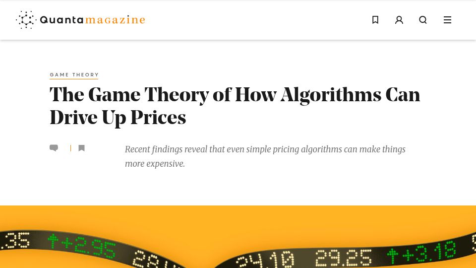 Screenshot of quantamagazine.org: The game theory of how algorithms can drive up prices