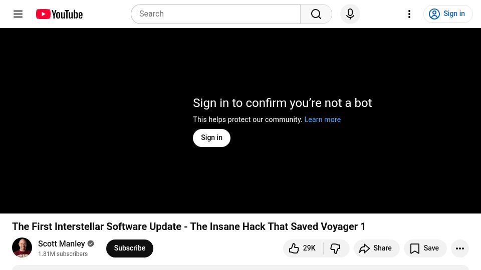 Screenshot of youtube.com: The first interstellar software update: The hack that saved Voyager 1 [video]