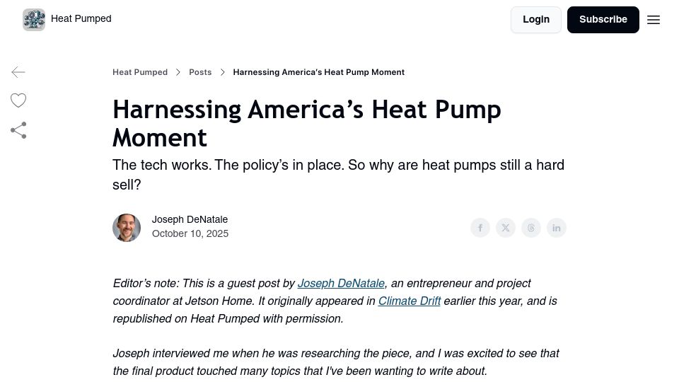 Screenshot of heatpumped.org: Harnessing America's heat pump moment