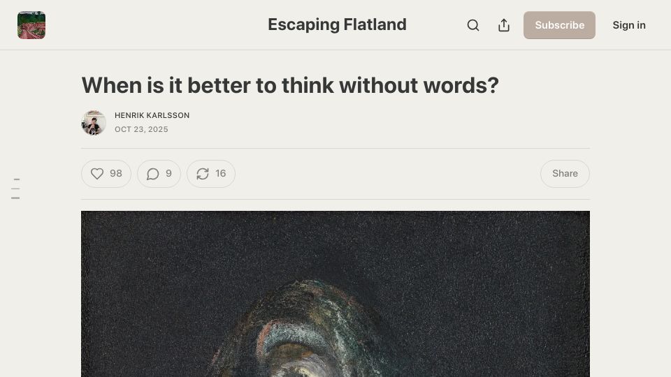 Screenshot of henrikkarlsson.xyz: When is it better to think without words?