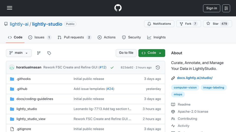 Screenshot of github.com: LightlyStudio – an open-source multimodal data curation and labeling tool