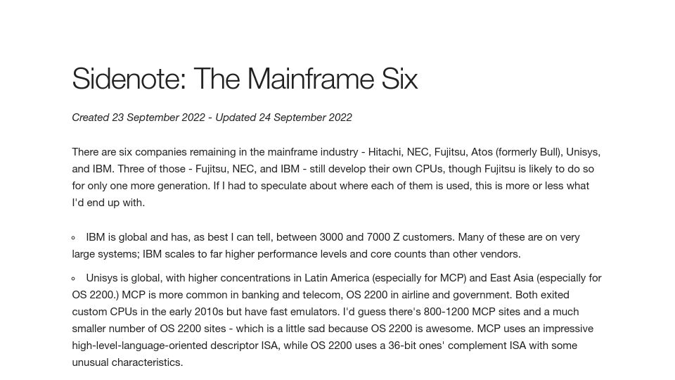 Screenshot of arcanesciences.com: The Mainframe Six (2022)