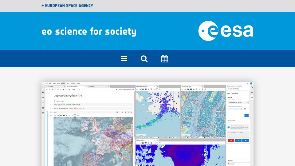 Screenshot of eo4society.esa.int: JupyterGIS breaks through to the next level