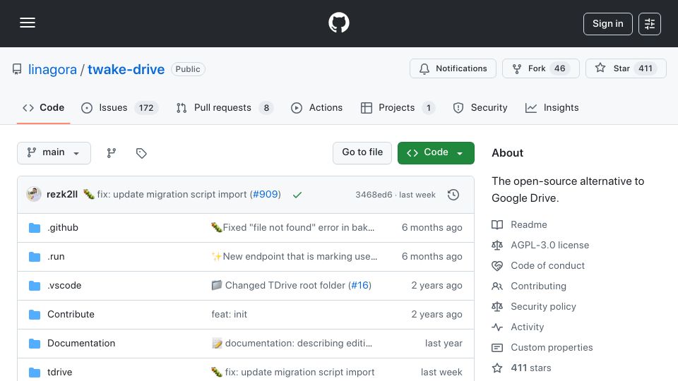 Screenshot of github.com: Twake Drive – An open-source alternative to Google Drive