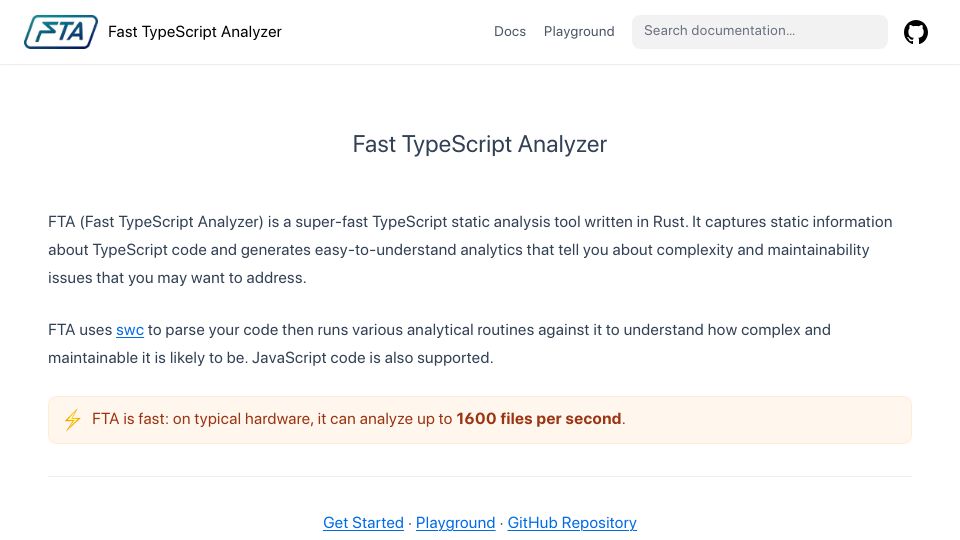 Screenshot of ftaproject.dev: Fast TypeScript (Code Complexity) Analyzer