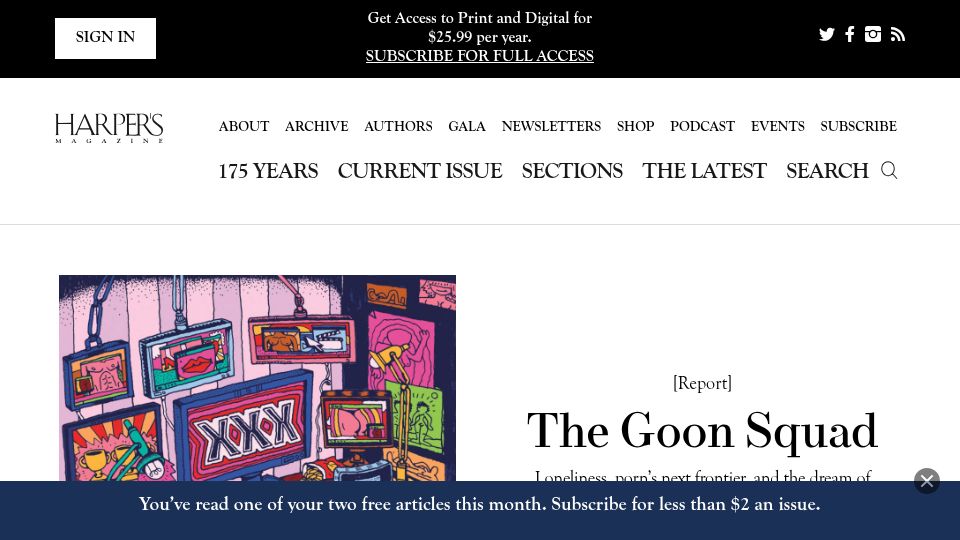 Screenshot of harpers.org: The Goon Squad