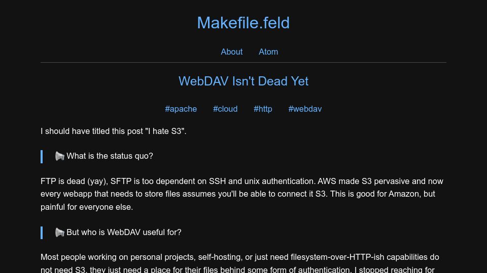 Screenshot of blog.feld.me: WebDAV isn't dead yet