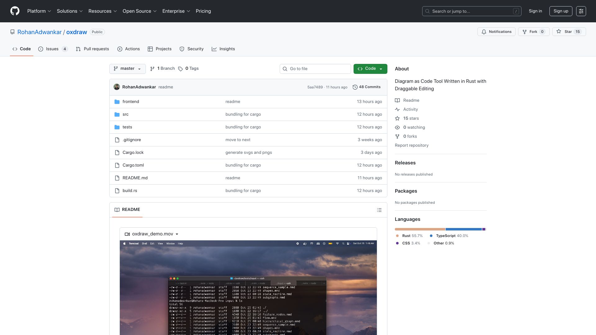 Screenshot of github.com: Show HN: Diagram as code tool with draggable customizations