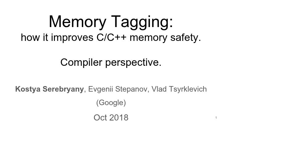 Screenshot of llvm.org: ARM Memory Tagging: how it improves C/C++ memory safety (2018) [pdf]