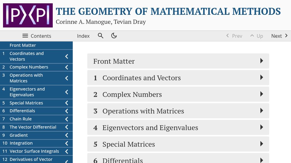 Screenshot of books.physics.oregonstate.edu: The geometry of mathematical methods