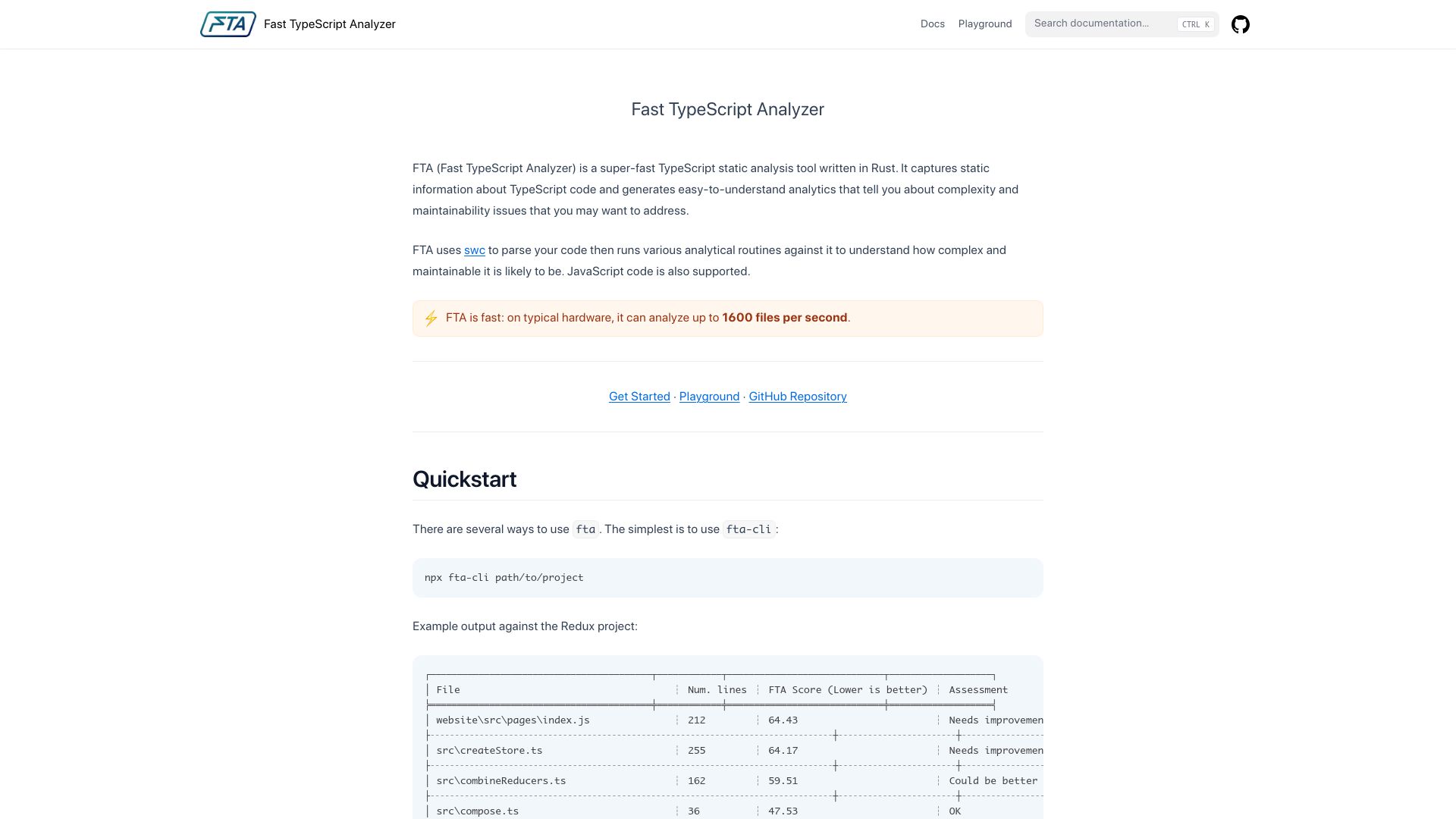 Screenshot of ftaproject.dev: Fast TypeScript (Code Complexity) Analyzer