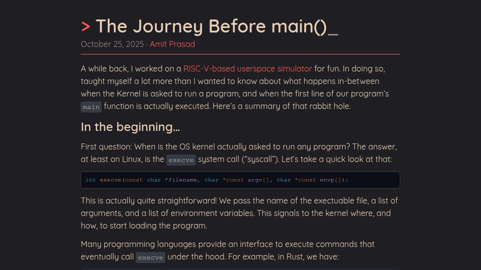 Screenshot of amit.prasad.me: The Journey Before main()