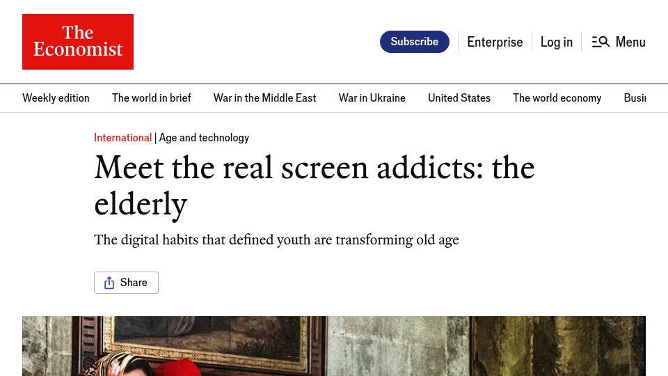 Screenshot of economist.com: Meet the real screen addicts: the elderly
