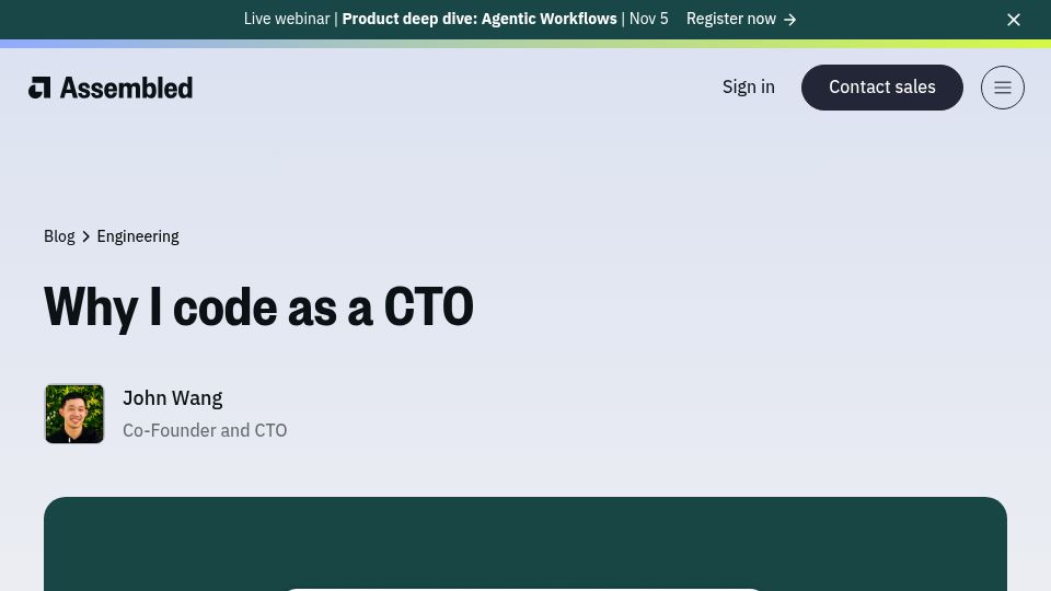 Screenshot of assembled.com: Why I code as a CTO