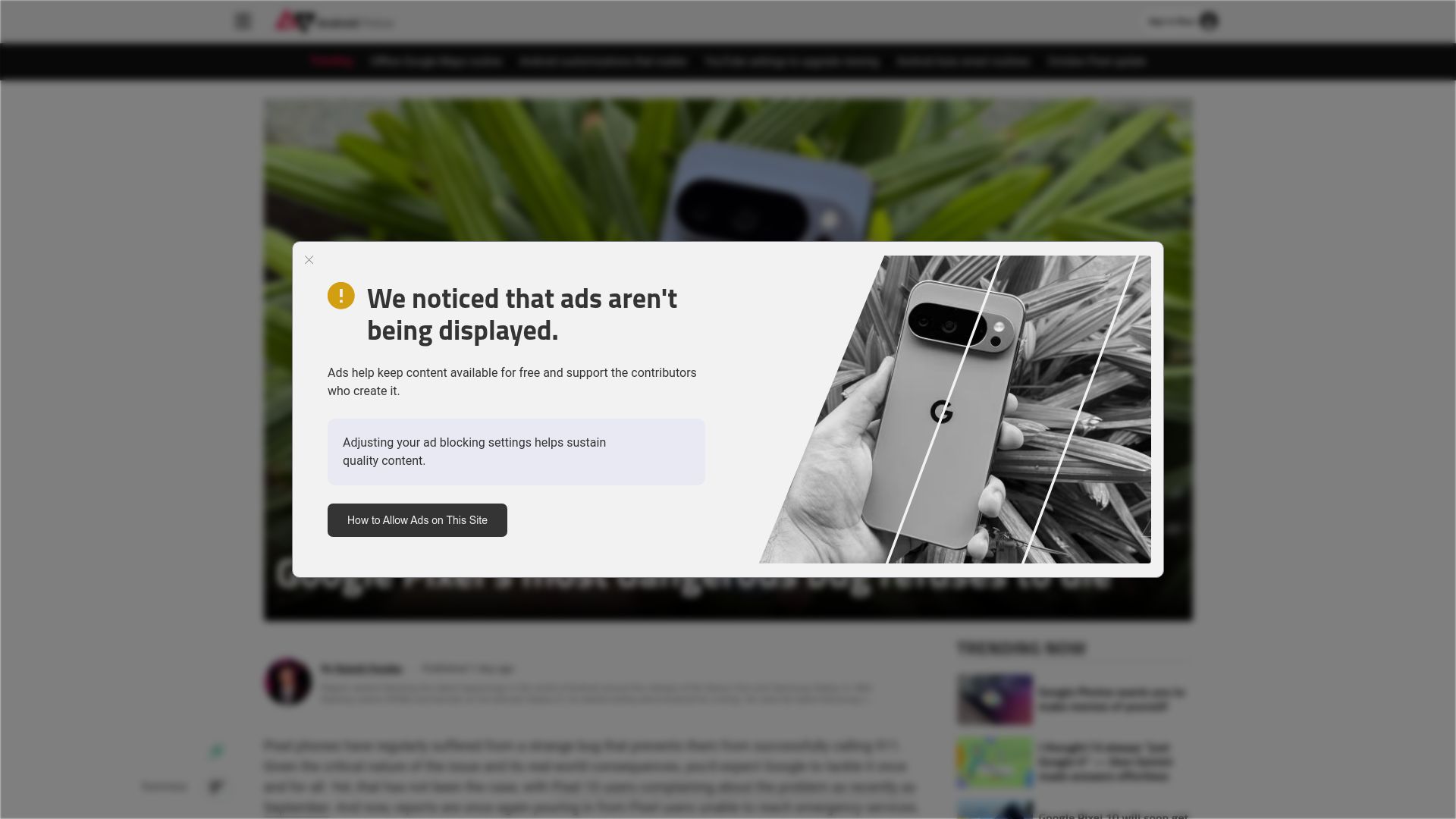 Screenshot of androidpolice.com: Google Pixel's most dangerous bug: failing to call 911