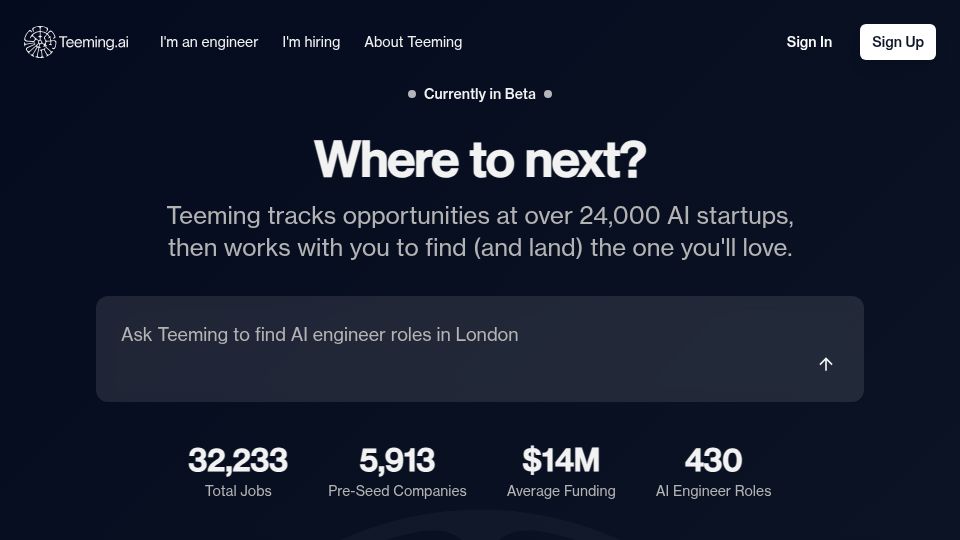 Screenshot of teeming.ai: Show HN: We tried to build a job board that isn't awful