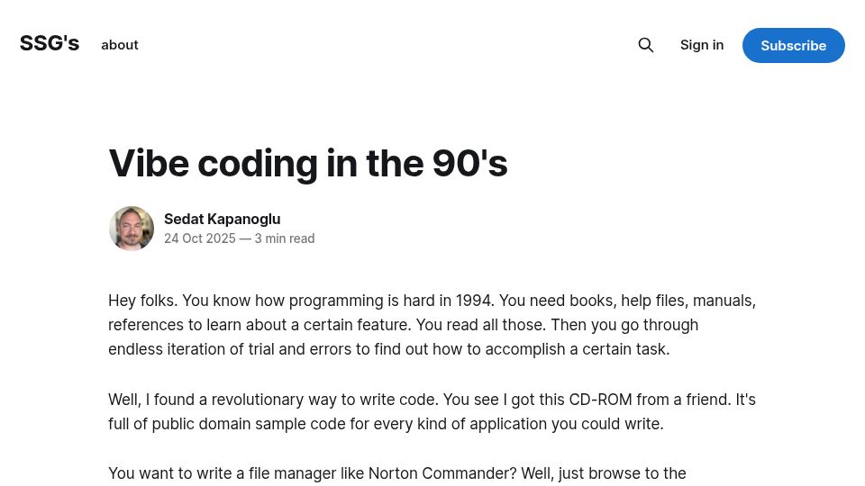 Screenshot of ssg.dev: Vibe Coding in the 90s