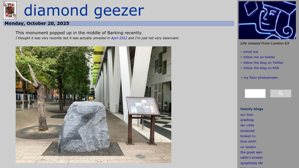 Screenshot of diamondgeezer.blogspot.com: Asbestosis