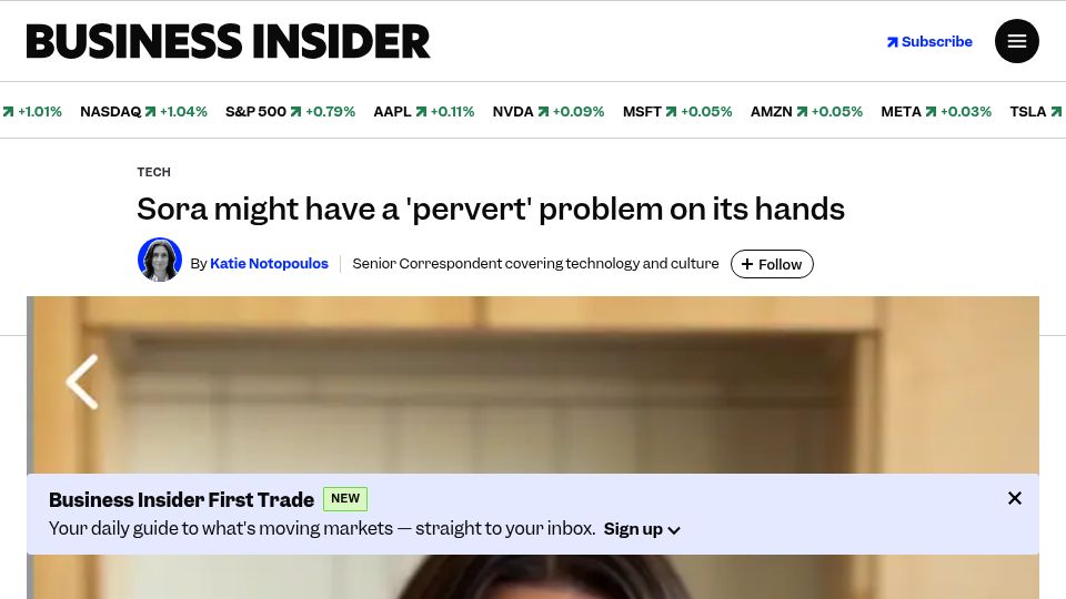 Screenshot of businessinsider.com: Sora might have a 'pervert' problem on its hands
