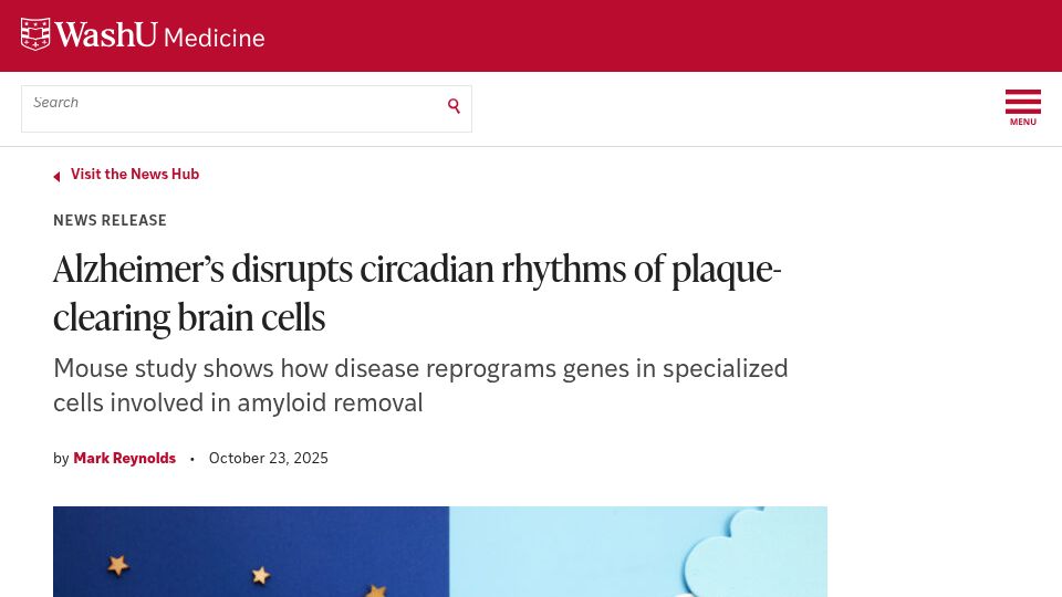 Screenshot of medicine.washu.edu: Alzheimer's disrupts circadian rhythms of plaque-clearing brain cells
