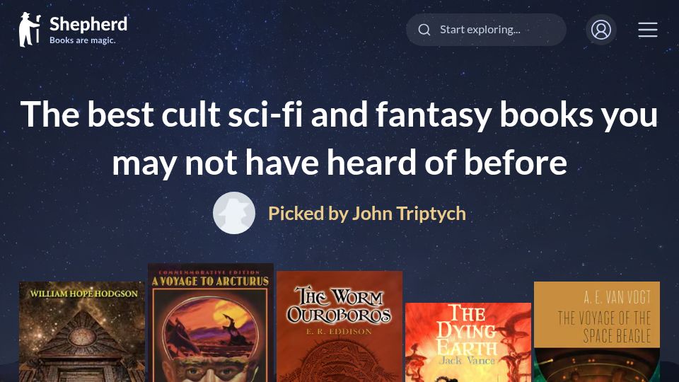 Screenshot of shepherd.com: My favorite cult sci-fi and fantasy books you may not have heard of before