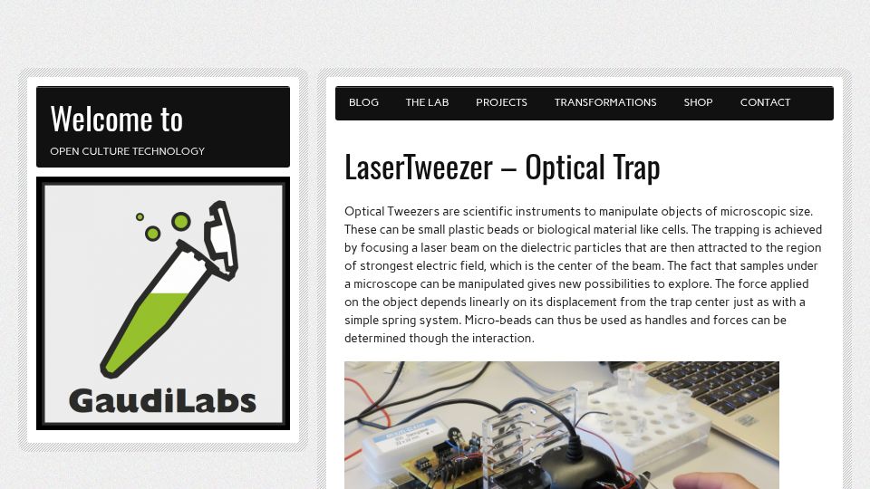 Screenshot of gaudi.ch: LaserTweezer – Optical Trap