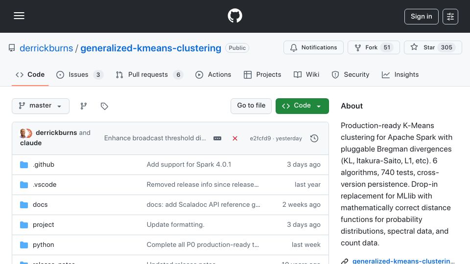 Screenshot of github.com: Generalized K-Means Clustering