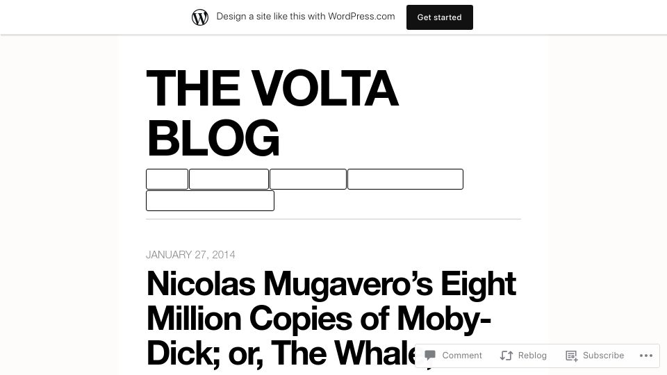 Screenshot of thevoltablog.wordpress.com: Eight Million Copies of Moby-Dick (2014)
