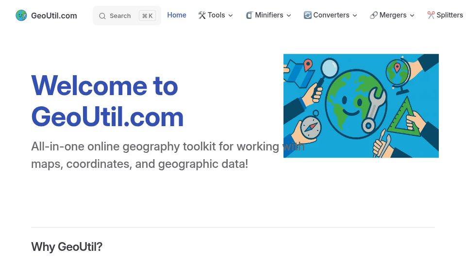 Screenshot of geoutil.com: Geoutil.com – Measure distances, areas, and convert geo data in the browser