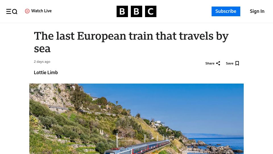 Screenshot of bbc.com: The last European train that travels by sea