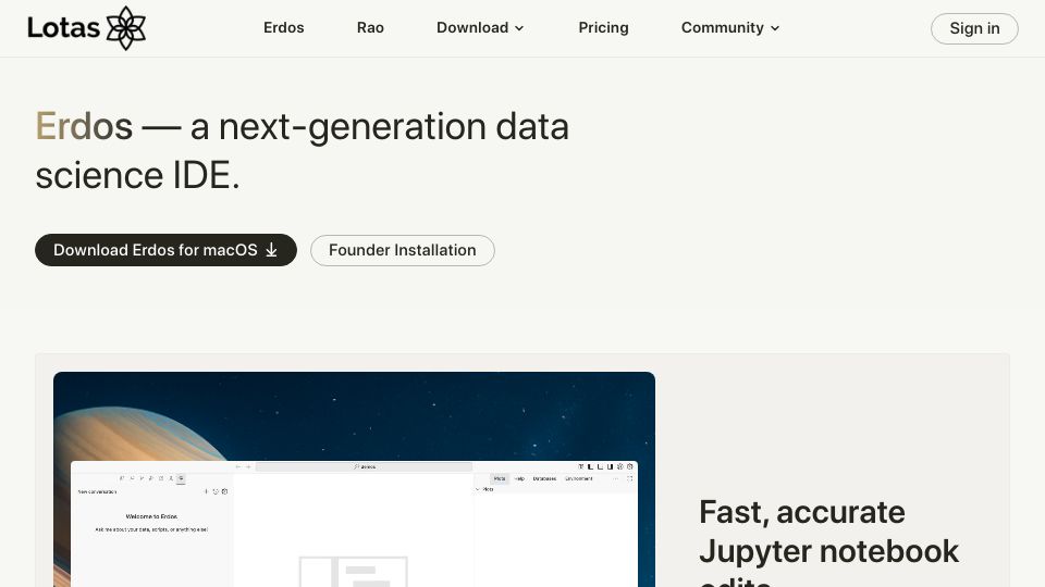 Screenshot of lotas.ai: Show HN: Erdos – open-source, AI data science IDE
