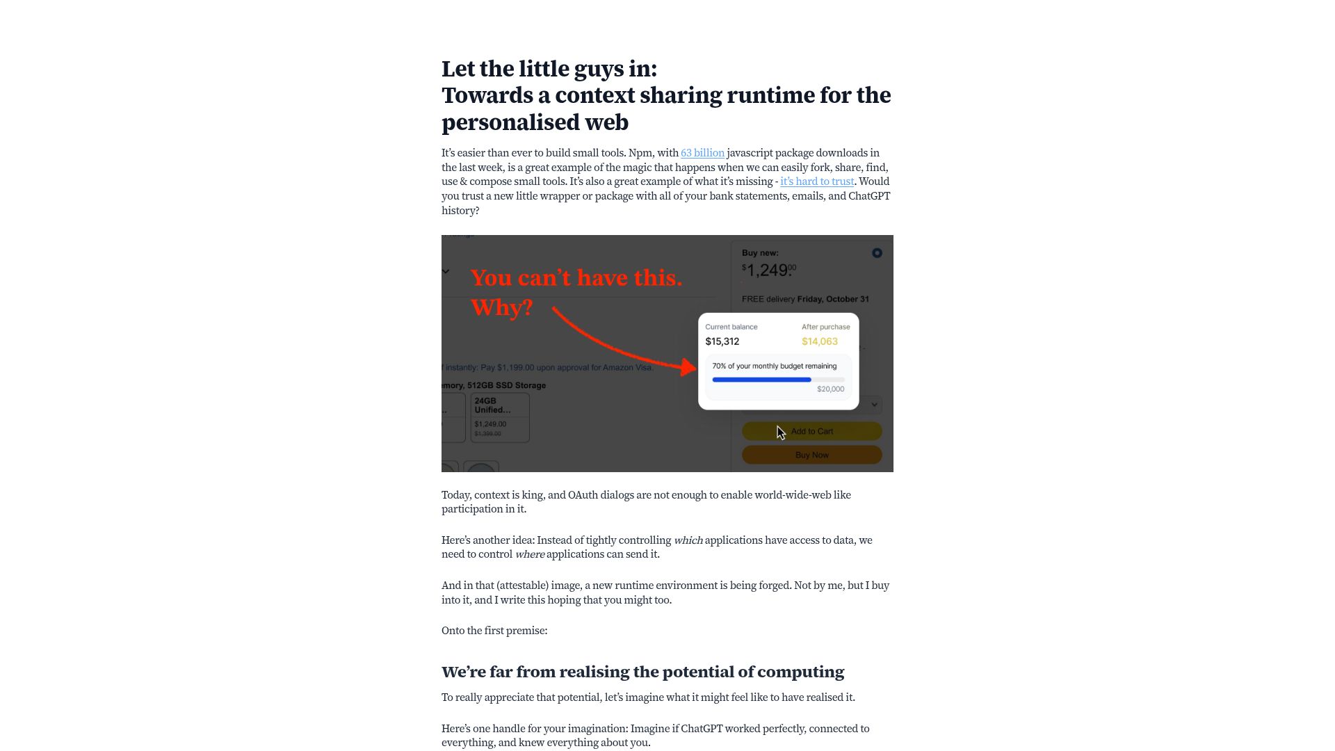 Screenshot of arjun.md: Let the little guys in: A context sharing runtime for the personalised web