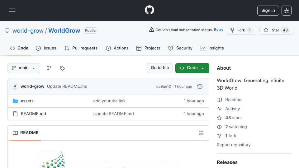 Screenshot of github.com: WorldGrow: Generating Infinite 3D World